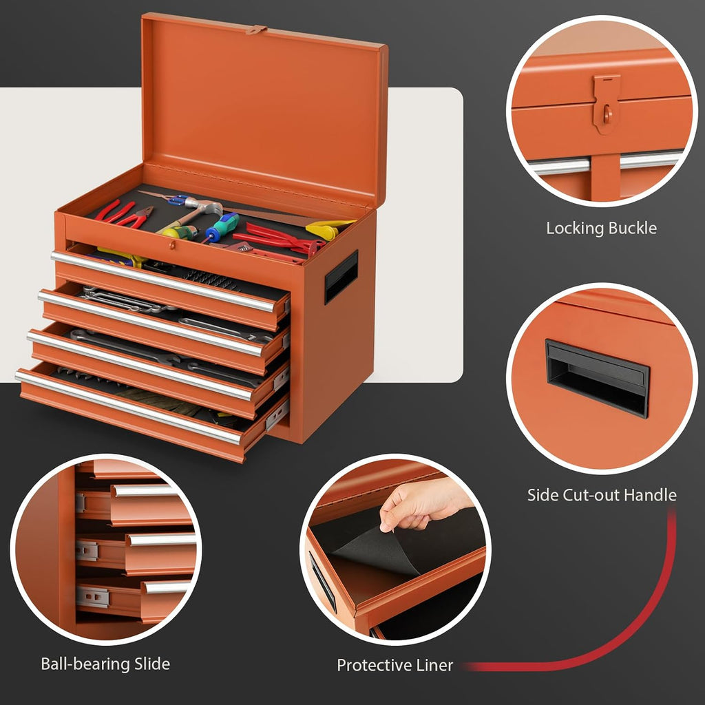 Rolling Tool Chest, 5-Drawer Tool Storage Cabinet with Wheels, Adjustable Shelf & Anti-Slip Liner, Tool Box Organizer for Garage, Warehouse & Workshop (Orange)