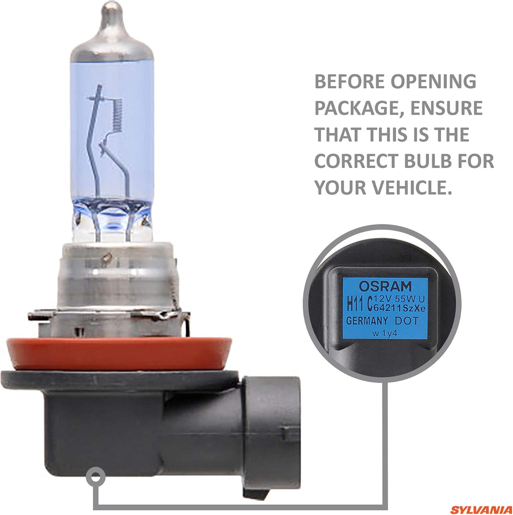 SYLVANIA - H11 (64211) SilverStar zXe High Performance Halogen Headlight Bulb - Headlight & Fog Light, Bright White Light Output, HID Attitude, Xenon Fueled Technology (Contains 2 Bulbs)