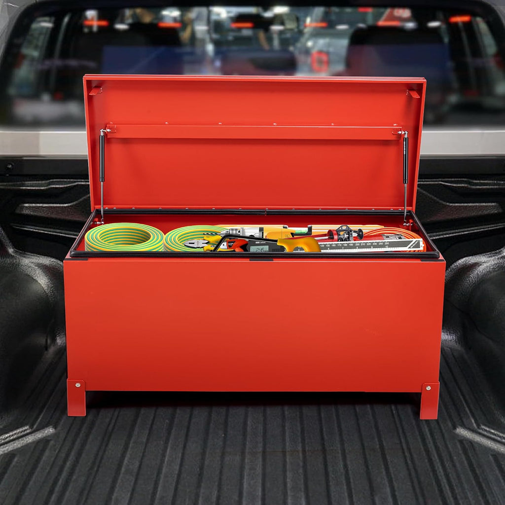 Aluminum Truck Tool Box Jobsite Storage Box Toolbox Chest Cabinet Heavy Duty Truck Bed Toolbox Gangboxes Tools Organizer Pick Up Truck Bed RV Trailer With Side Handles
