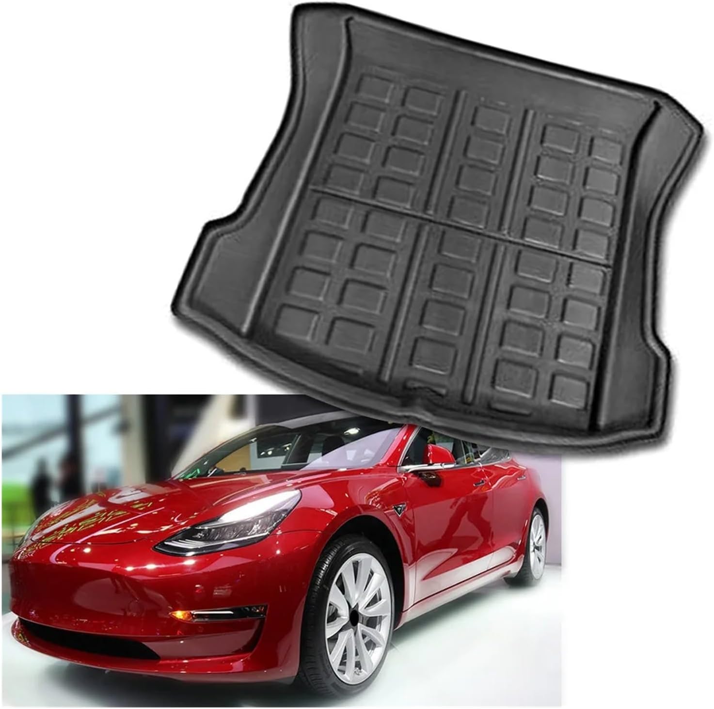 Auto Rear Trunk Tray Cargo Liner Boot Floor Mat Carpet TPR Waterproof Compatible with Tesla Model 3 2017 2018 2019 Car Accessories