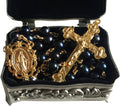 elegantmedical HANDMADE Wire Wrapped Black AAA10mm Real Pearl BEADS GOLD ROSARY CROSS Necklace & box Catholic GIFTS