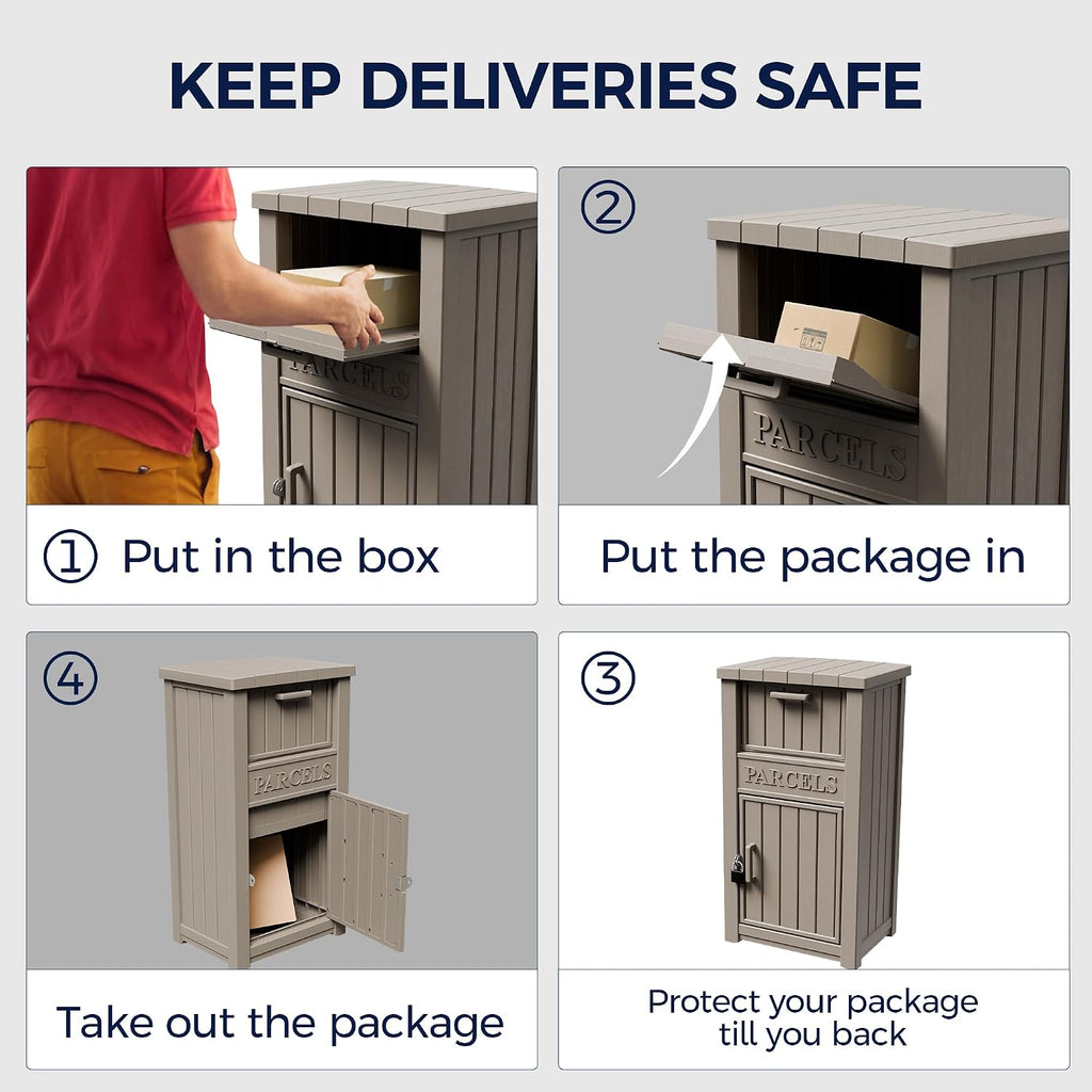 Outdoor Package Delivery Boxes, Lockable Anti-Theft Waterproof Delivery Boxes for Outdoor Use, Package Drop Box for for Porch, Curbside, House Storage, Khaki
