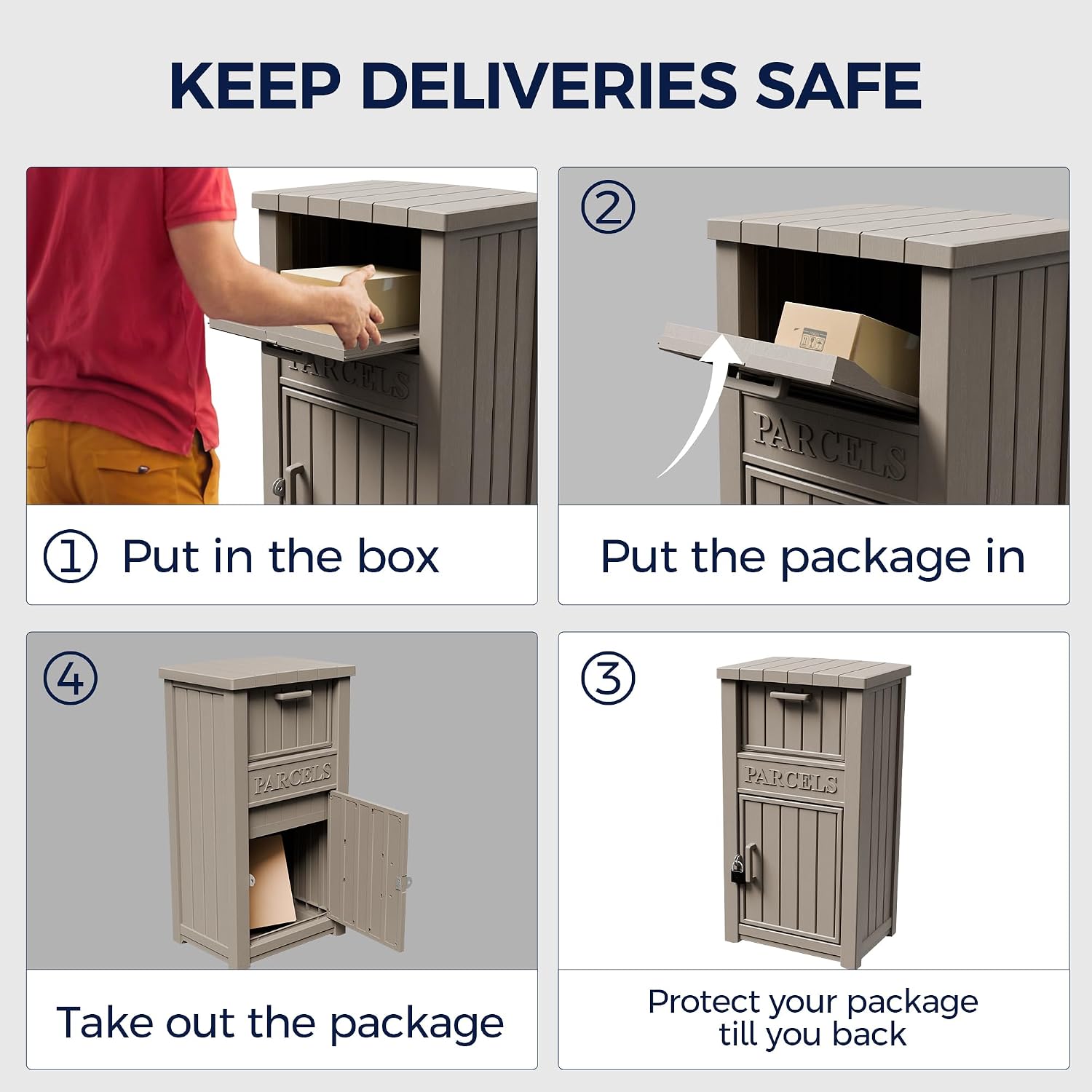 Outdoor Package Delivery Boxes, Lockable Anti-Theft Waterproof Delivery Boxes for Outdoor Use, Package Drop Box for for Porch, Curbside, House Storage, Khaki
