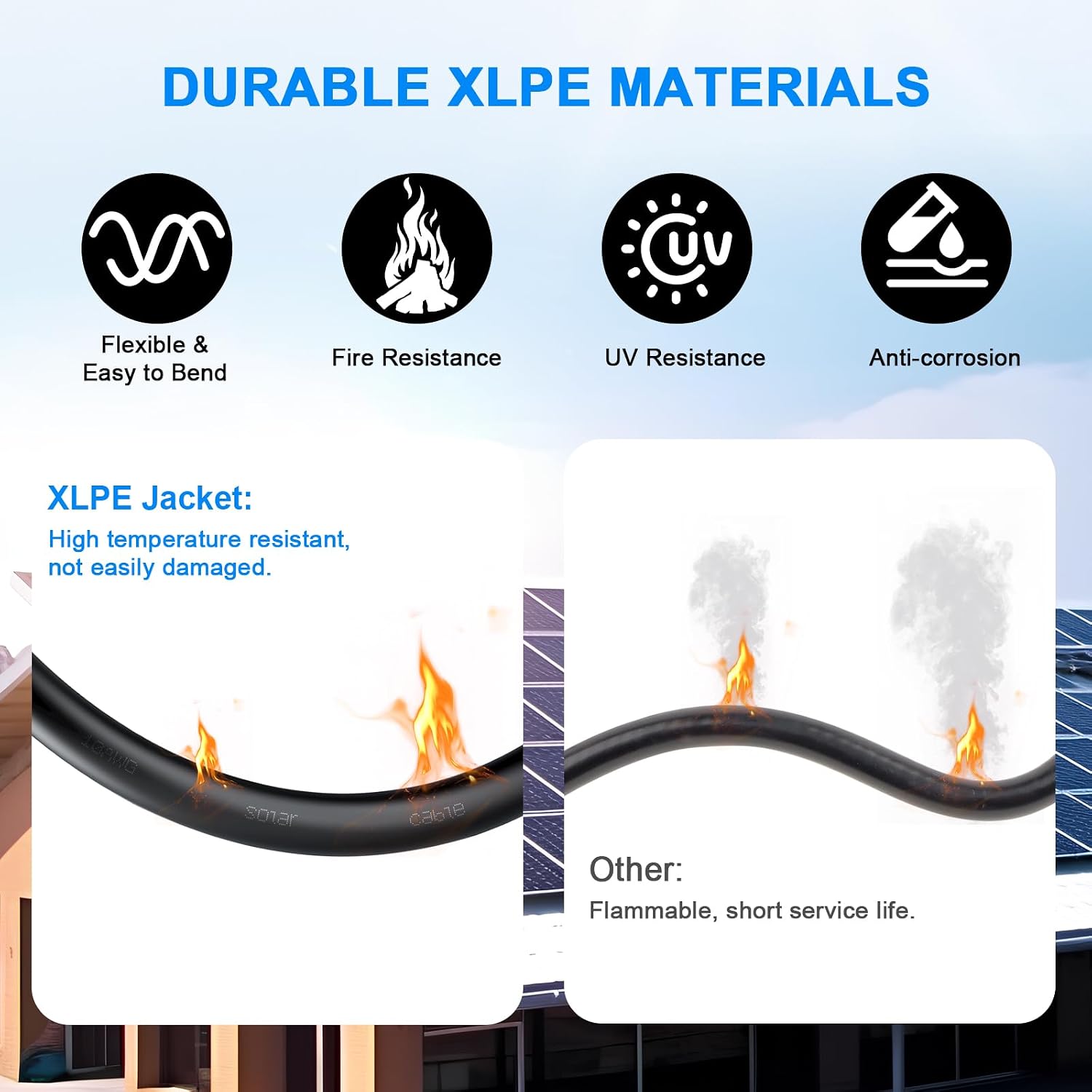 10AWG Solar Wire 6mm², 2 Pack 200FT Red & Black Solar Panel Cable, 84 Strands Tinned Copper, XLPE Insulated Outdoor Wire for PV Systems, Inverter, Battery, RV, Car, Boat – Fire & UV Resistant