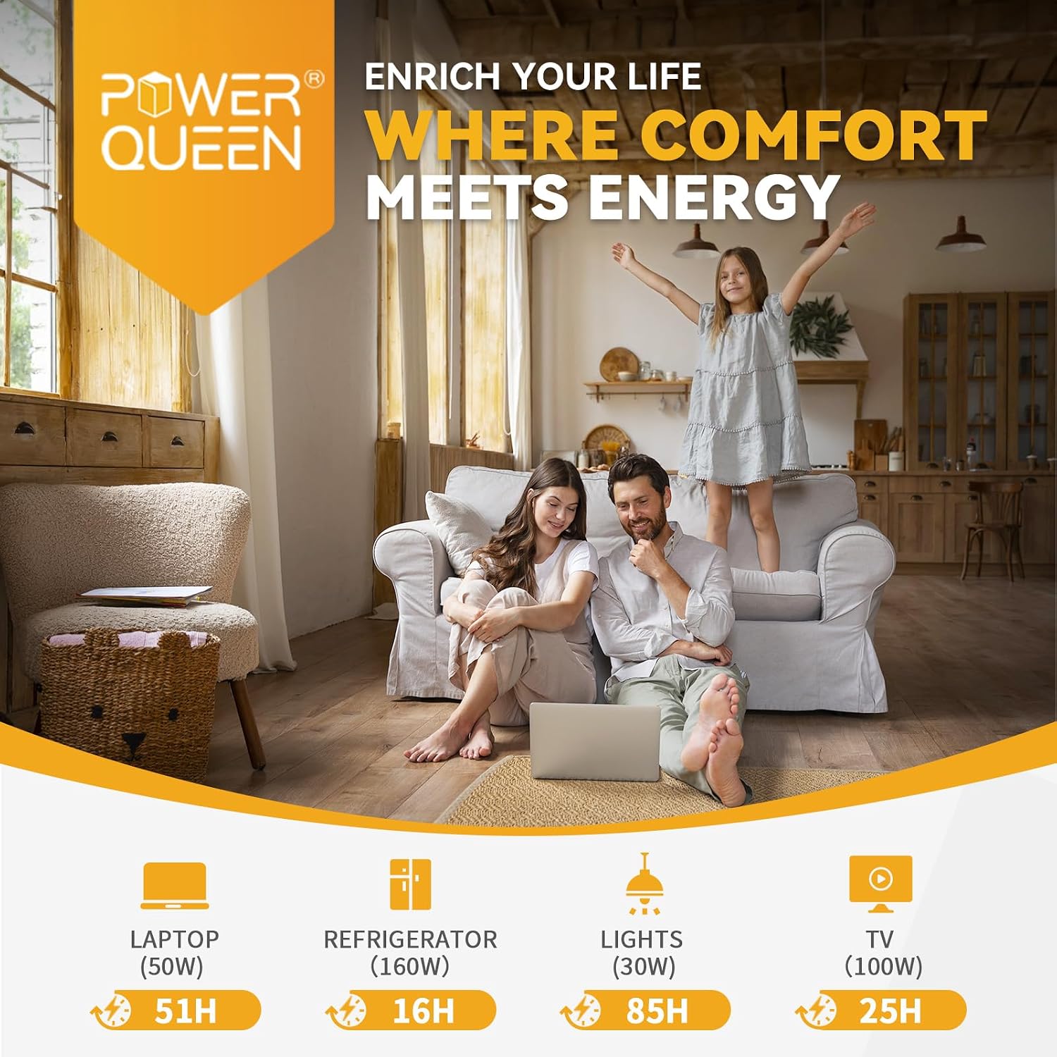 Power Queen 12V 200Ah LiFePO4 Battery with Built-in 100A BMS, 2560Wh Lithium Battery 15000+ Cycles, 10 Years Lifespan, Perfect for RV Trailer Motorhome, Camping, Solar Power System