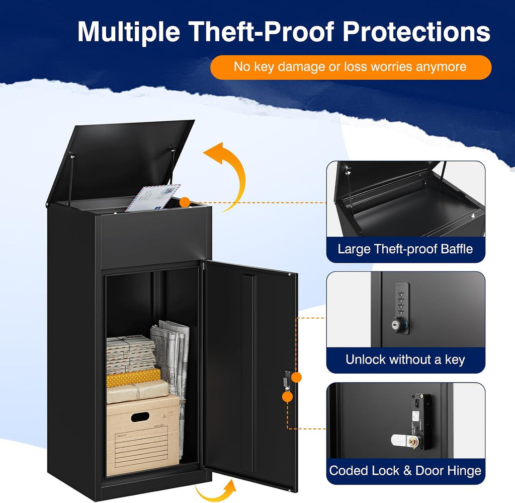 Yizosh Package Delivery Boxes for Outside,Extra Large Mailbox for Parcel with Secure Storage,Anti-Theft Parcel Mailbox with Coded Lock,Steel Package Delivery Box for Outdoor,Porch,Curbside
