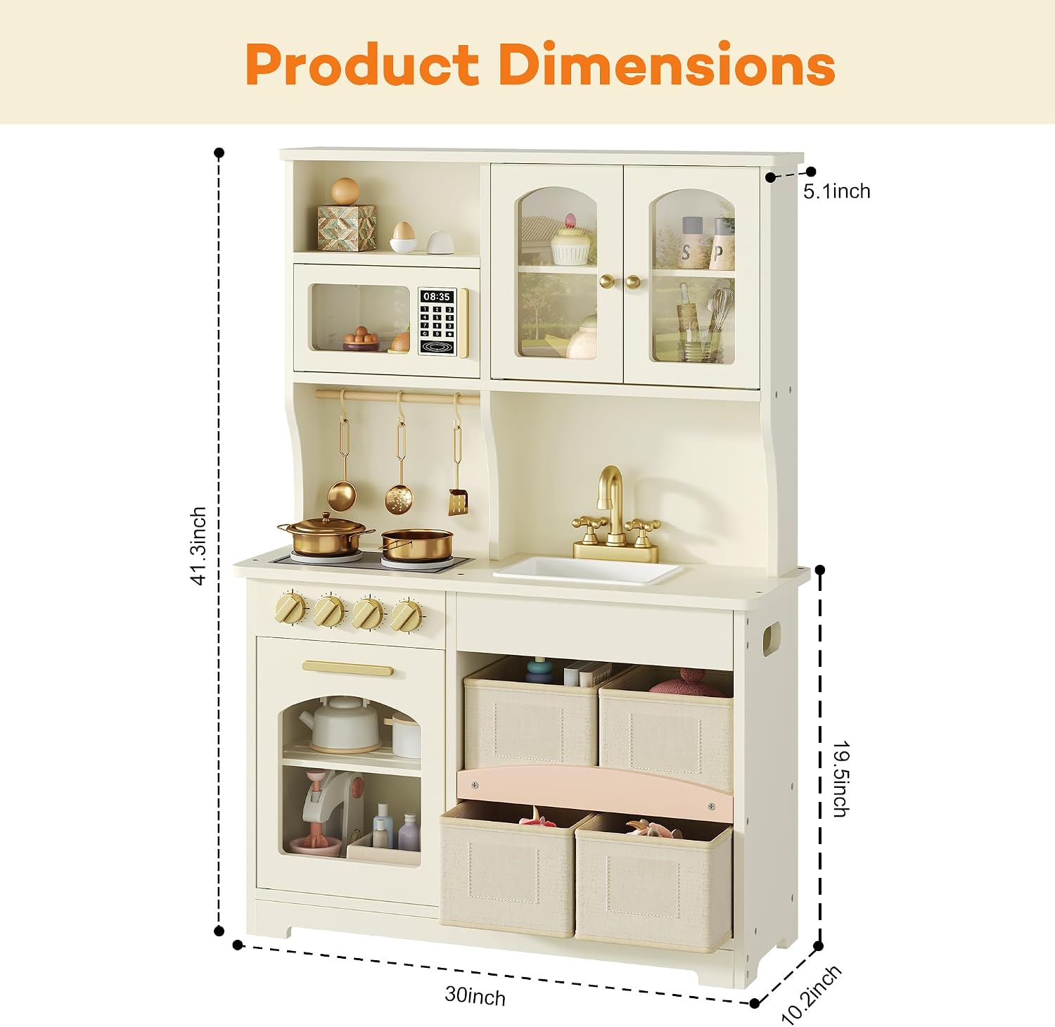 knoworld Play Kitchen for Kids, Wooden Toy Kitchen Set with Smart Storage & Accessories, Toddler Kitchen Playset with Stove & Oven, Pretend Play Set, Gift for Ages 3+, White