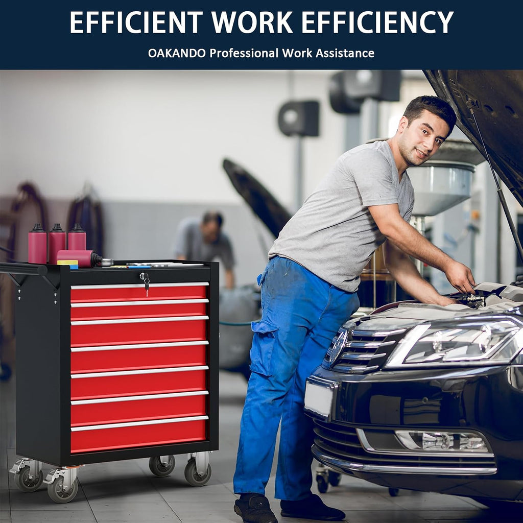7-Drawer Metal Rolling Tool Chest with Wheels,Tool Storage Cabinet with Locking System，Toolbox with Wheels for Garage, Warehouse, Workshop, Repair Shop