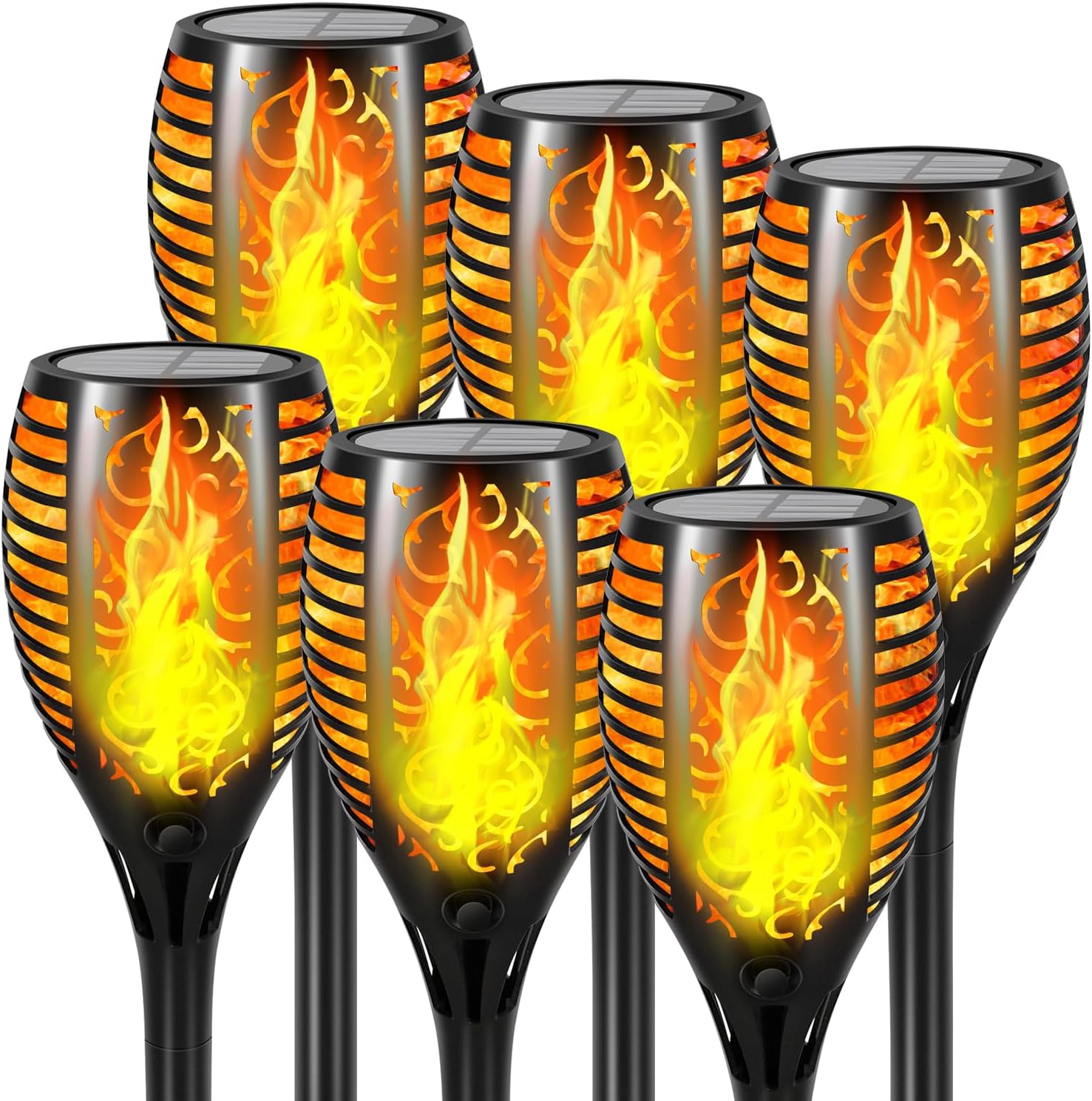 Upgraded Larger Solar Lights Outdoor - 6 Pack 51 LED Solar Torch Lights with Flickering Flame for Garden Decor Higher 23' Yard Lighting Waterproof Tiki Torches for Outside Lawn Patio Pathway