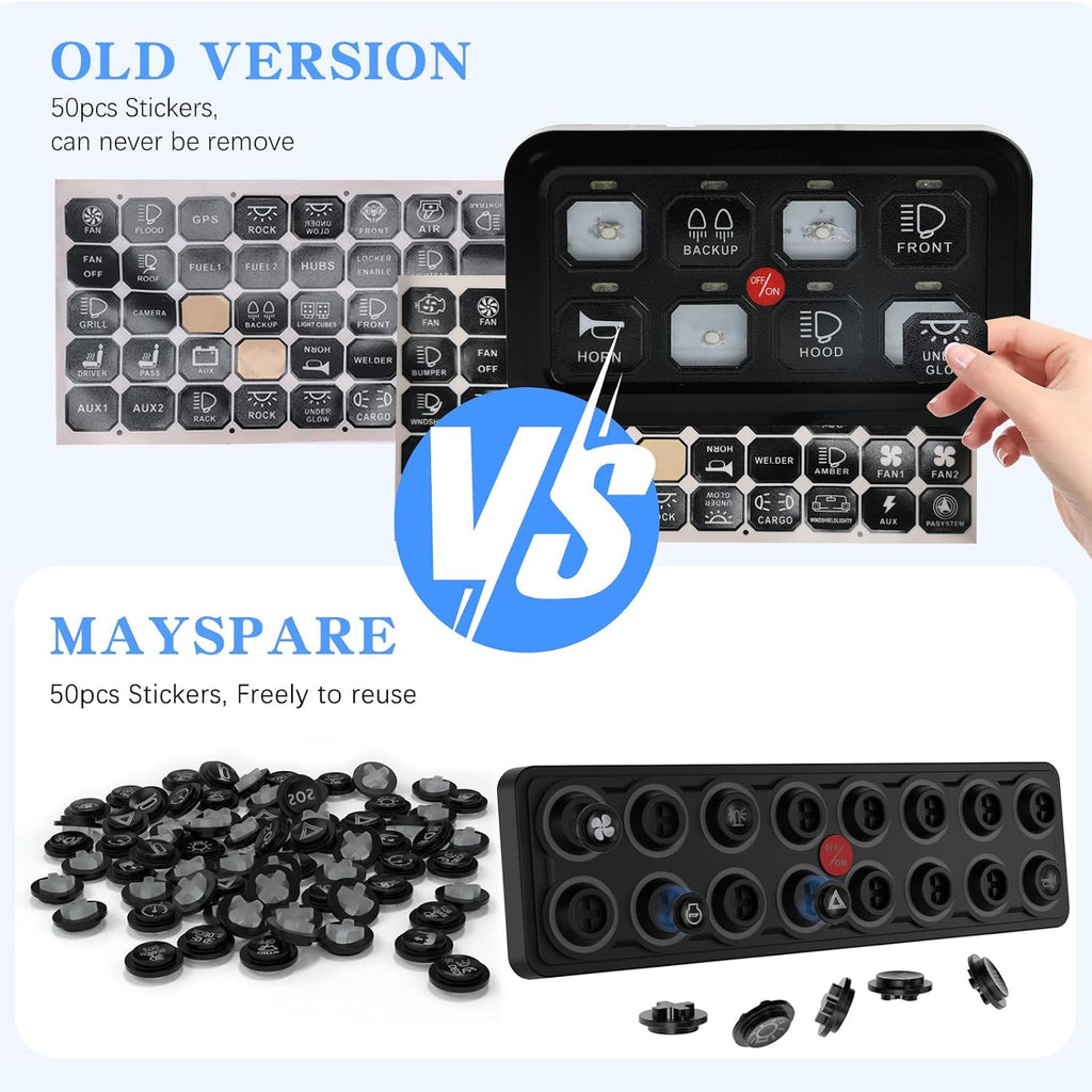 MaySpare Switch Panel Upgraded Multicolored Toggle Momentary Pulse Panel,Electronic Relay System for Yachts Trucks Off-Road Vehicles RVs SUVs UTVs ATVs- IP68 Waterproof (16 Gang Switch Panel)