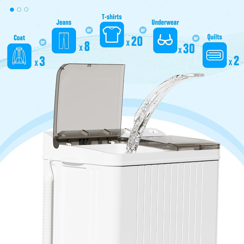 Pataku Portable Washing Machine, 28 Lbs Compact Mini Washer and Dryer Combo,Twin Tub Laundry Washer with Spin Cycle, Soaking Function Ideal for Apartment, Dorms, RVs Camping, Grey