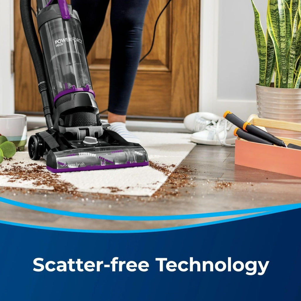 BIISSELLL Power Force Helix Bagless Upright Vacuum, Powerful Suction for Pet Hair,Carpet, Tile & Hardwood,Cleaning, Scatter-Free Technology, Large Dirt Tank, 23ft Cord, 5 Height Settings (Purple)