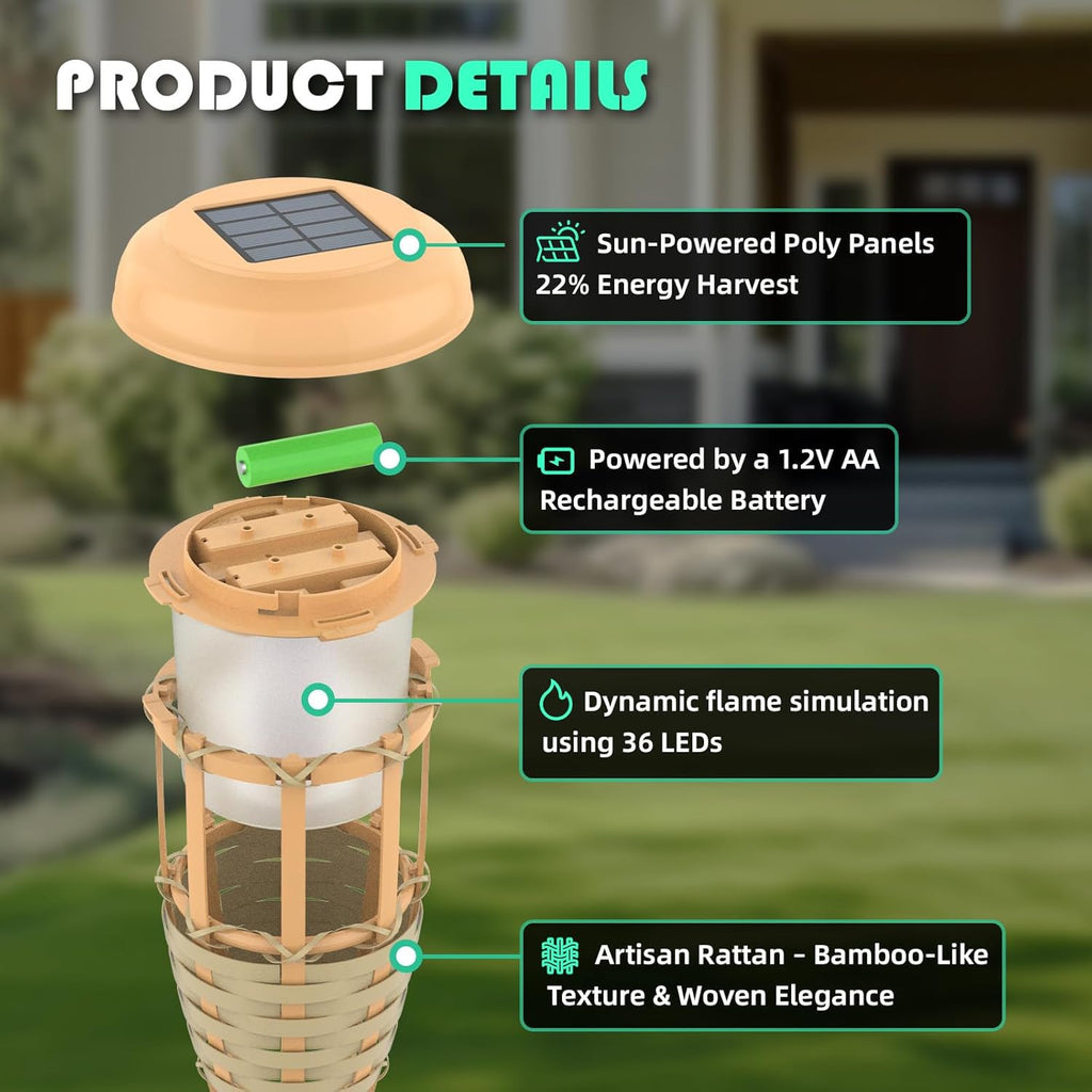 Solar Outdoor Lights, Solar Torch Lights Outdoor Flickering Flame, Outdoor Decorations for Patio Path Yard - 6 Pack