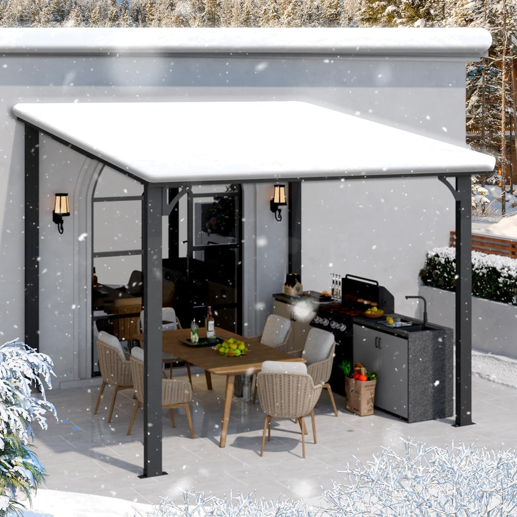 AECOJOY 10' x 10' Hardtop Gazebo Outdoor Pergola, Heavy Duty Lean to Metal Pergolas and Gazebos Clearance, Wall-Mounted Grill Gazebo Galvanized Steel Patio Roof Awnings for Patio, Decks