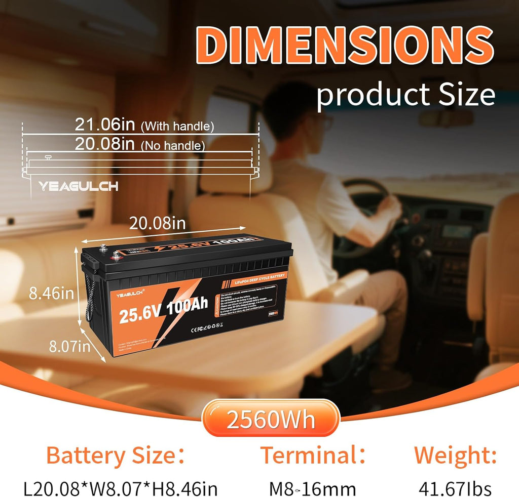 2 Pack 24V 100Ah LiFePO4 Lithium Battery with 100A BMS 2560Wh Up to 15000+ Deep Cycles Rechargeable Battery Perfect for RV Trolling Motor Marine Solar Off-Grid Systems
