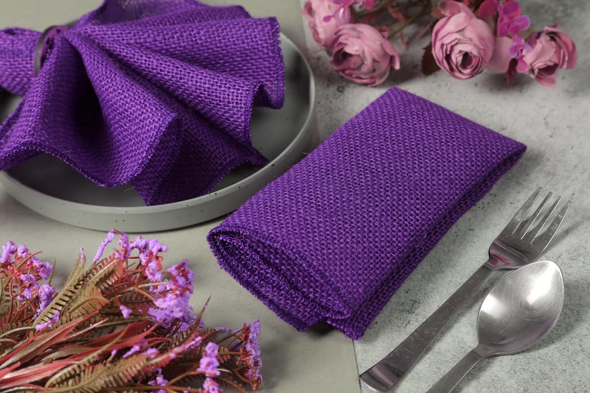 MDS Pack of 200 Wedding Burlap Table Napkin 17X17 Inch Square 100% Natural Jute Dinner Napkins, Rustic Farmhouse Boho Country Vintage Burlap Napkin for Weddings Party Table Decorations - Purple