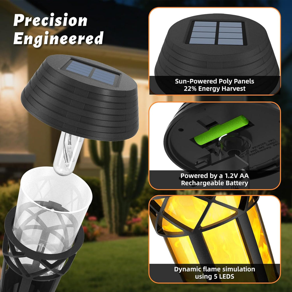 Flickering Flames Torch Light Solar Garden Lights Waterproof Landscape Lighting - 8 Pack