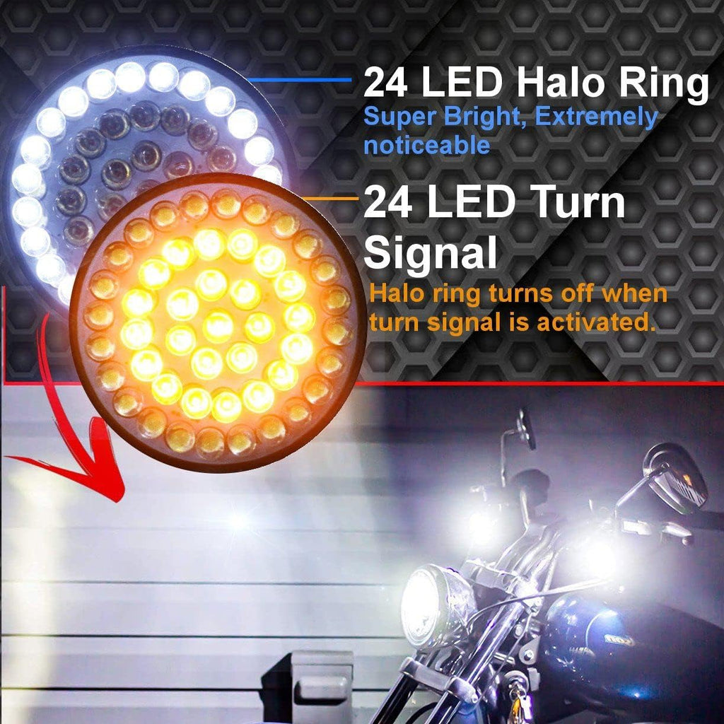 Eagle Lights 8748TS-C-EE 2' Front LED Turn Signals with White Halo Running Lights Compatible With Harley Davidson® Motorcycles - Generation I / 1157 Base/Add Clear Lenses/Add Load Equalizer