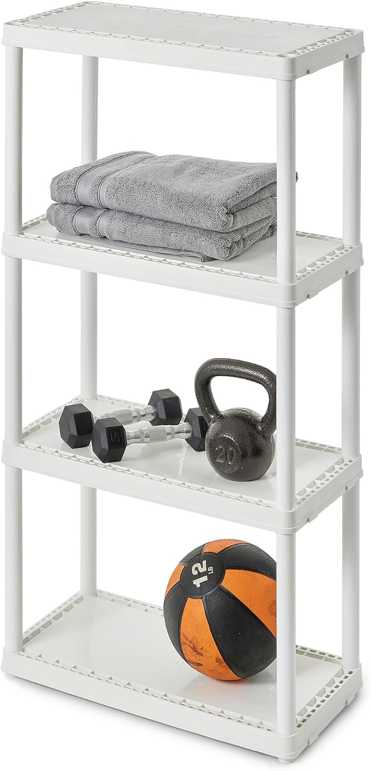Gracious Living 4 Shelf Fixed Height Solid Light Duty Storage Unit 12 x 24 x 48 for Home, Garage, Basement, & Laundry, White (4 Pack)