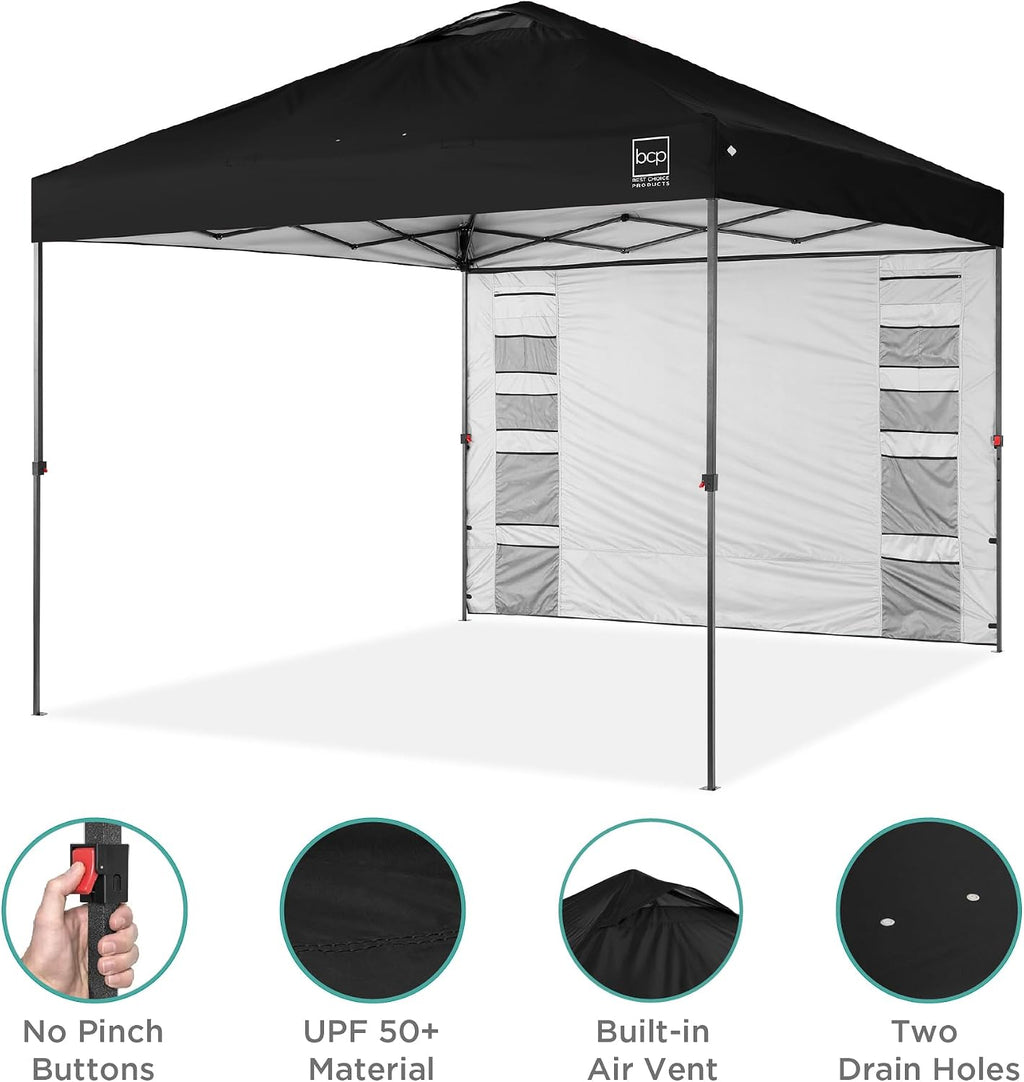 Best Choice Products 10x10ft Pop Up Canopy Tent with Sidewall, 1 Person 1 Minute Set Up, Carry Case, 4 Weight Bags - Black