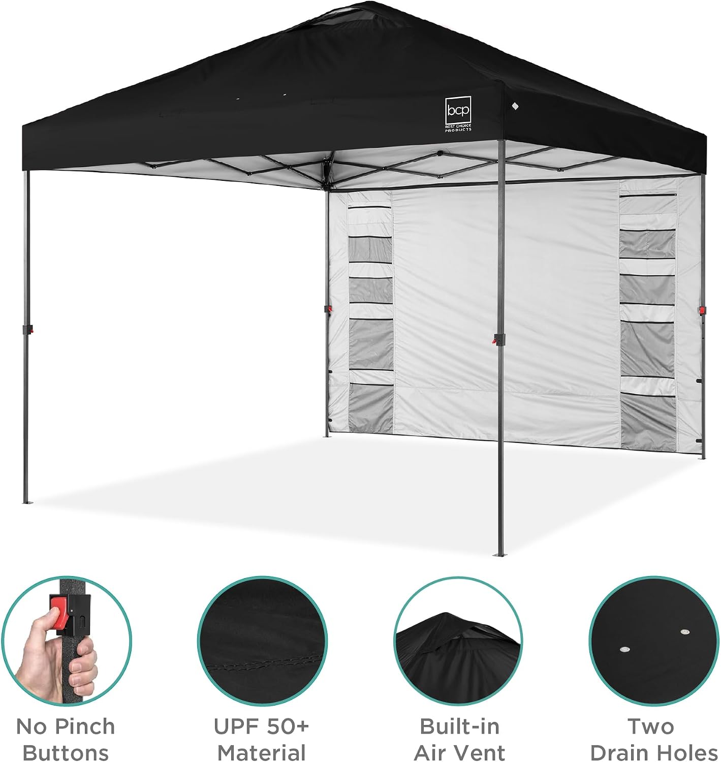 Best Choice Products 10x10ft Pop Up Canopy Tent with Sidewall, 1 Person 1 Minute Set Up, Carry Case, 4 Weight Bags - Black