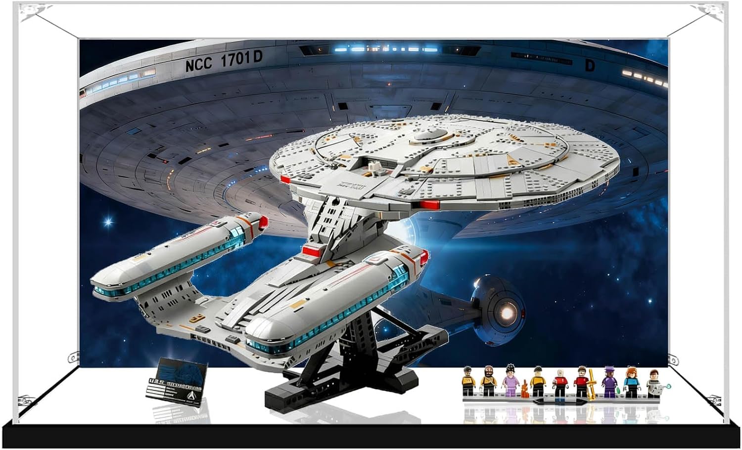 Acrylic Display Case for Lego 10356 Star Trek: The Enterprise, Dustproof Box, Storage Box, Transparent Box, Display Box Compatible with 10356 (Box Only) (Background+Mirror B)