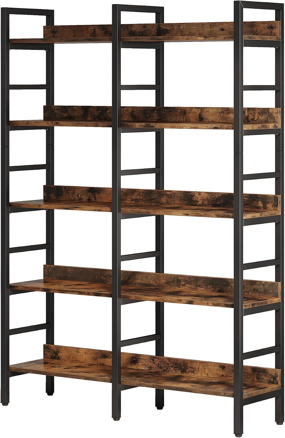 Tribesigns 5-Tier Industrial Bookshelf, 71'H x 47'W Etagere Bookcase, Freestanding Double Wide Book Shelf for Storage and Display, Wood and Metal Bookshelves for Living Room Home Office, Rustic Brown