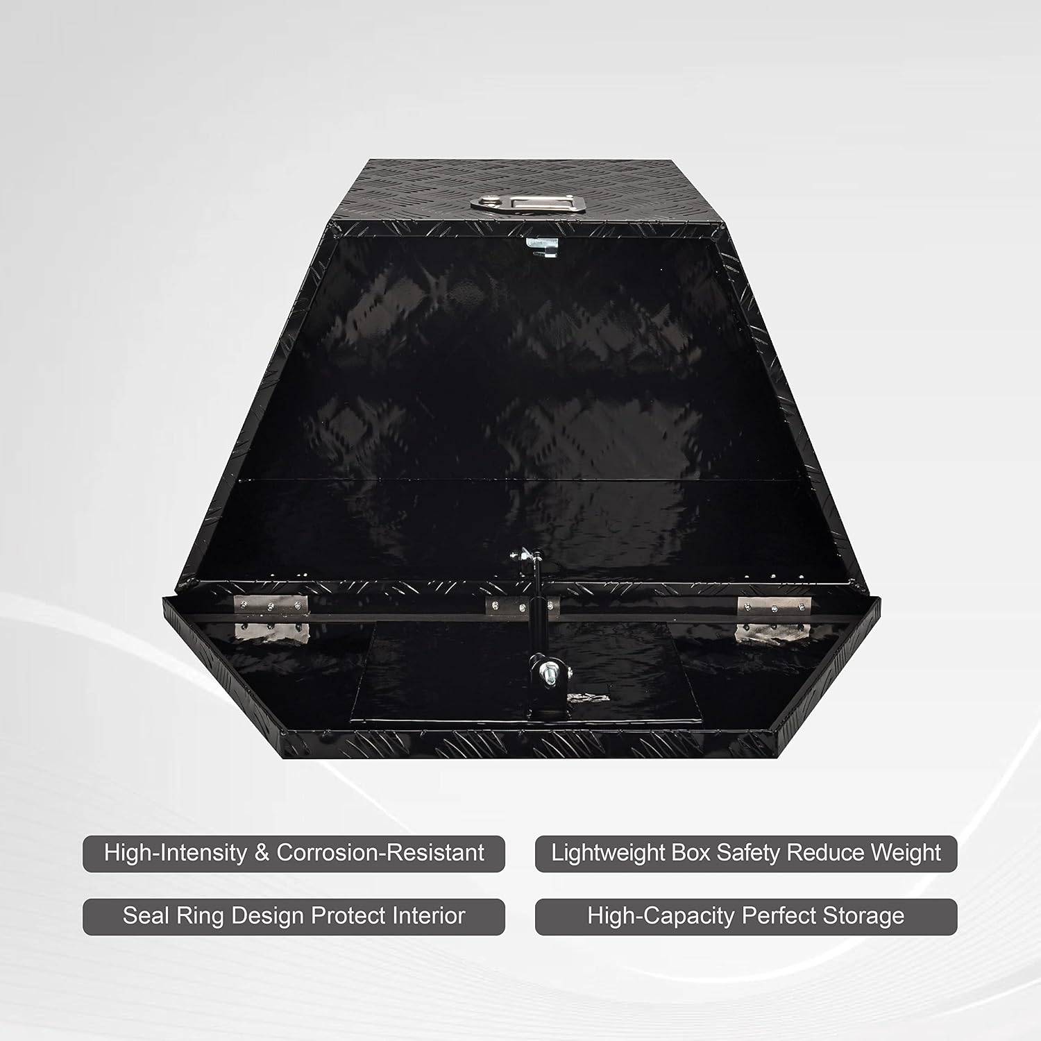 29 Inch Aluminum Utility Trailer Tongue Tool Box Wide Utility Trailer Tongue Toolbox RV Storage OrganizerTrailer Storage Tool Box With Lock & Keys Black, 5 Bar Tread (29'X16.5'X18')