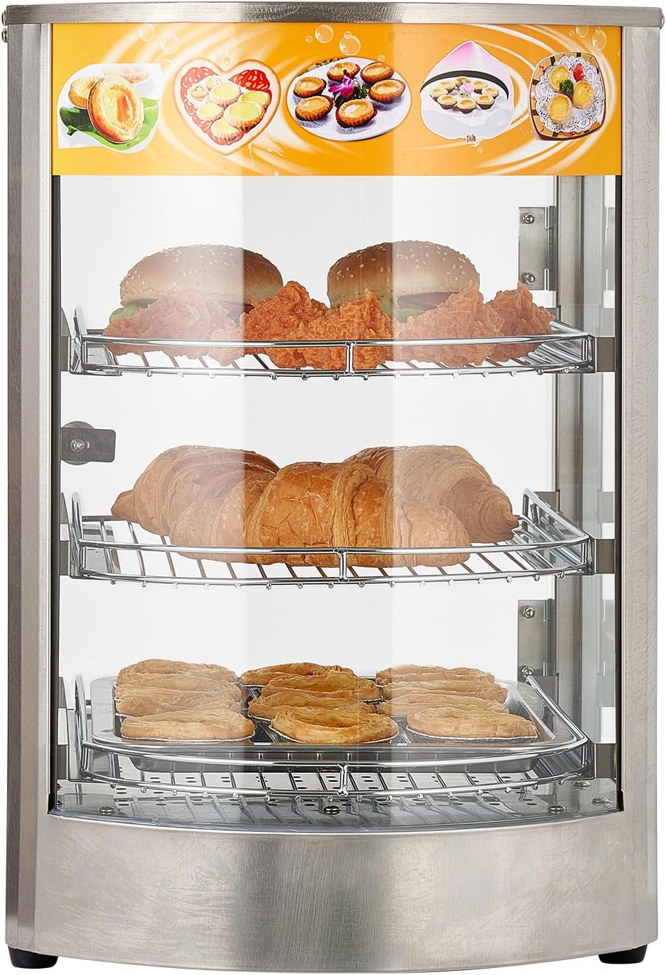VEVOR 3-Tier Commercial Food Warmer Display, 800W Food Display Warmer with LED Light, Adjustable Shelf and Stainless Steel Frame, 86℉~185℉ Air Heating, 60L for Hamburger, Pizza, Bread, Fried Chicken