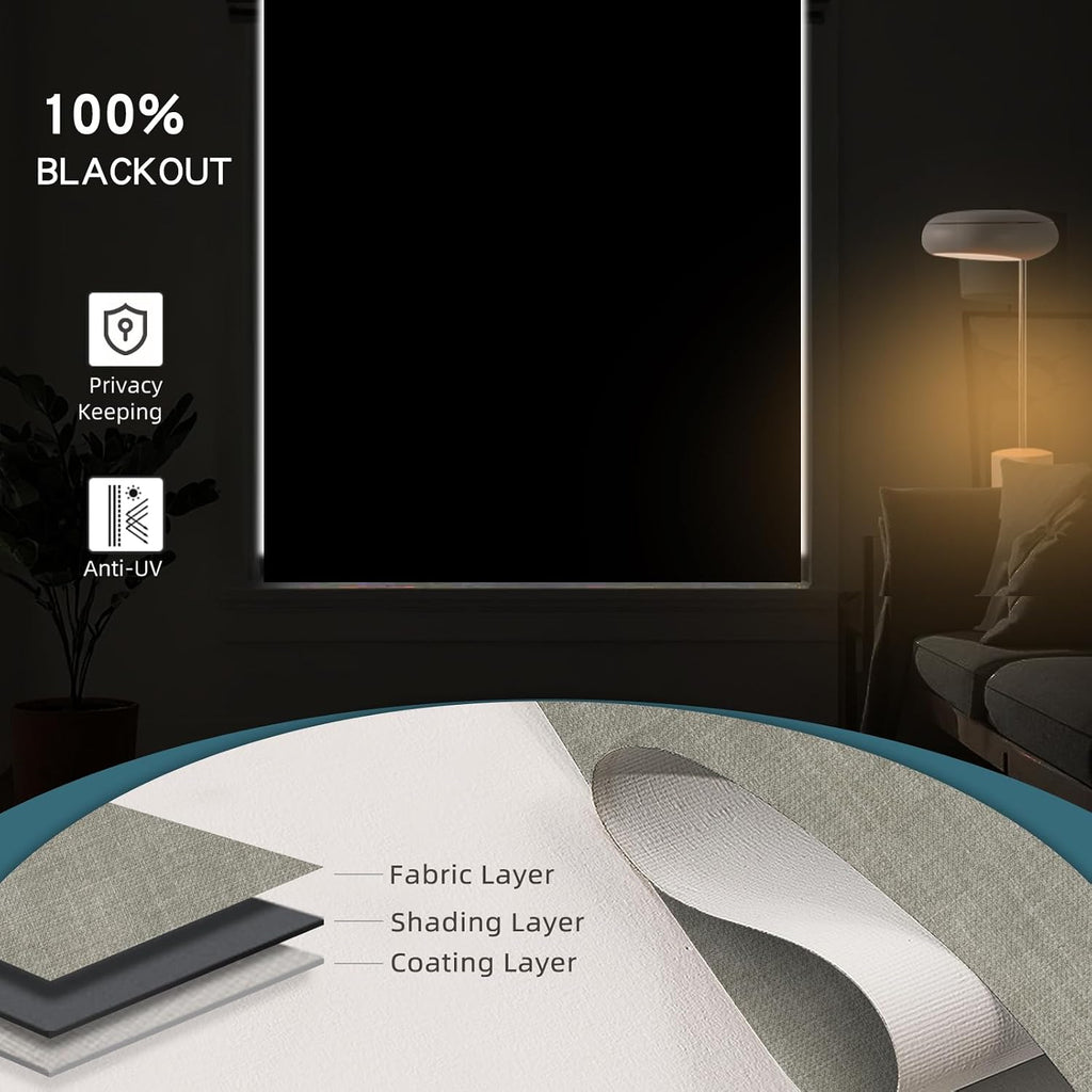 Motorized Roller Shade, 100% Blackout Smart Window Blinds Work with Homekit, Alexa, Google Home, Remote Control, Electric Blinds with USB/Solar Pannel Charging, Gentle Sage