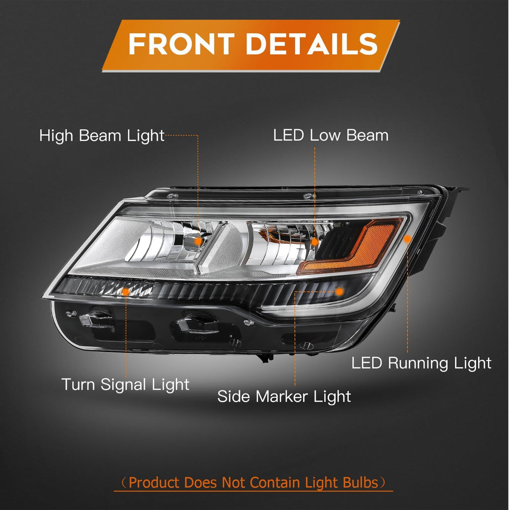 Headlight Fit 2016-2018 for Explorer Black Housing Left Headlight Assembly FB5Z13008B