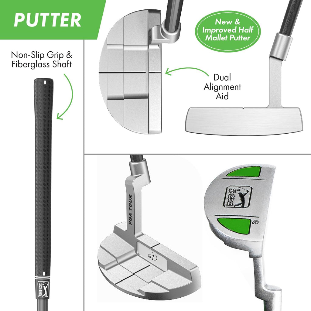 PGA Tour Youth Golf Club Set – Ages 3-5 (3'6'-4'1') and 5-8 (4'1' - 4'8') Right and Left Handed Beginner Junior Golf Clubs with Lightweight Golf Bag, Mallet Putter, Driver by Golfgen