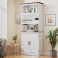 MHOM 71' Tall Bookshelf with Doors, 5 Tiers Farmhouse Bookcase with Adjustable Shelves, Wooden Rustic Display Cabinet for Home Office, Living Room, White