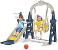 3-in-1 Kids Slide for Toddlers Age 1-3 Slide and Swing Set,Indoor Playground for Children,Freestanding Outdoor Slides with Basketball Hoop,Outside Climber Playhouses,Baby Climbing Toys Blue