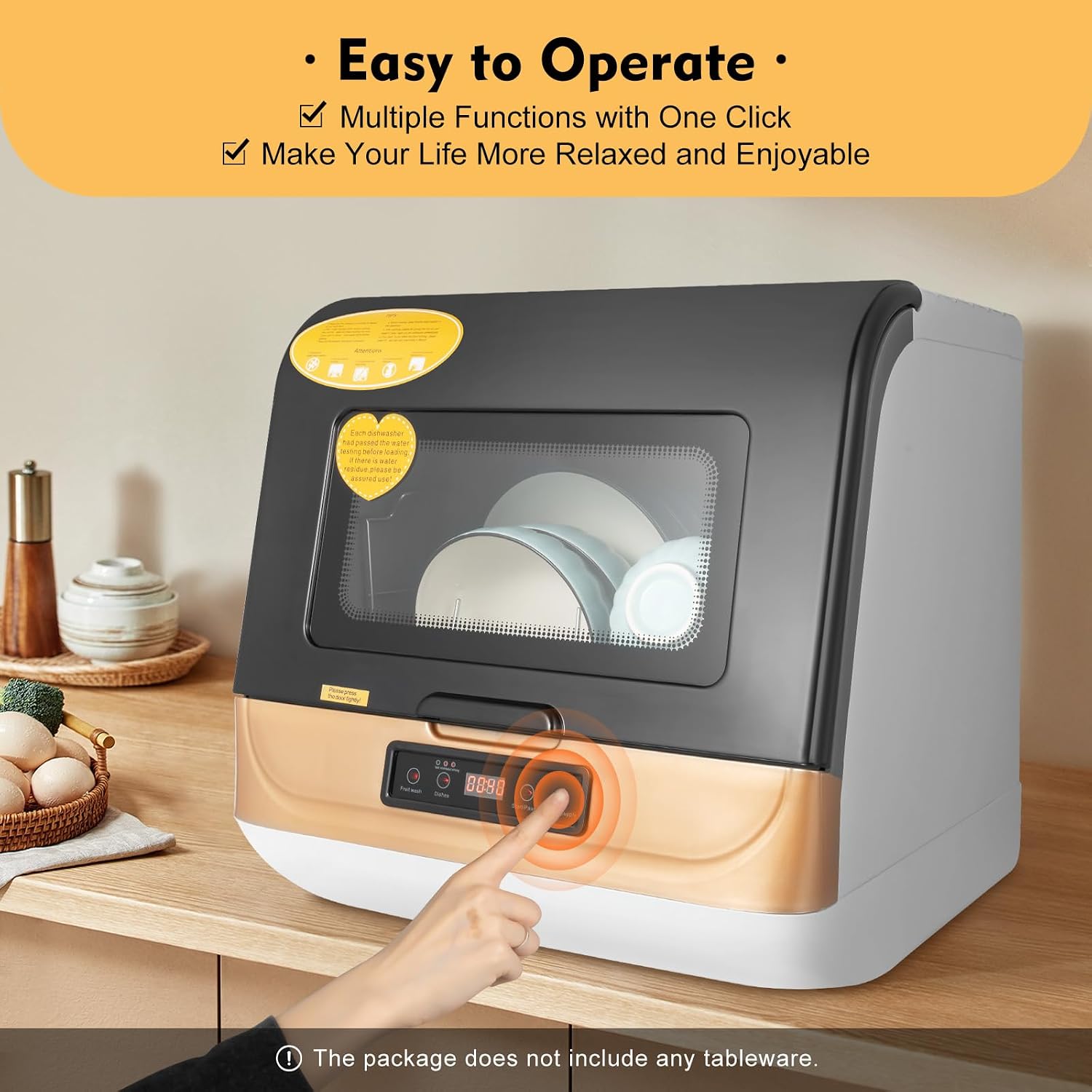 800W Portable Countertop Dishwasher,3 Washing Modes, 158℉ High-Temp, No Installation Needed, Compact Mini Dish Washing Machine with 8L Water Tank for 4-6 Sets Tableware (Type A - Gold)