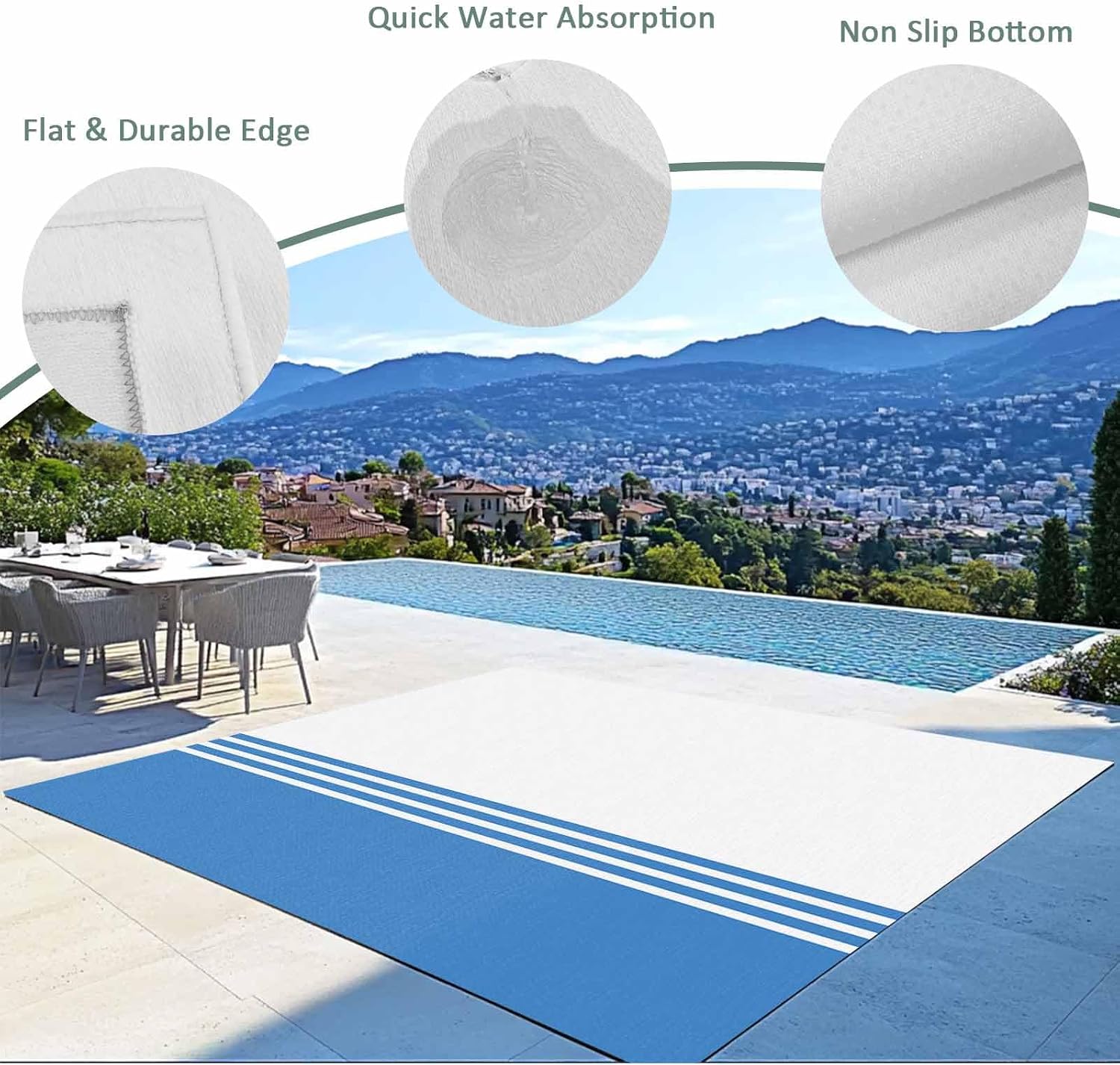 Outdoor Rug 4x6ft Farmhouse Classic Geometric Blue Stripes Patio Area Rugs Waterproof Easy Cleaning Non Shedding Thick Mats White Carpet for Indoor Outdoor Porch Deck Backyard Balcony