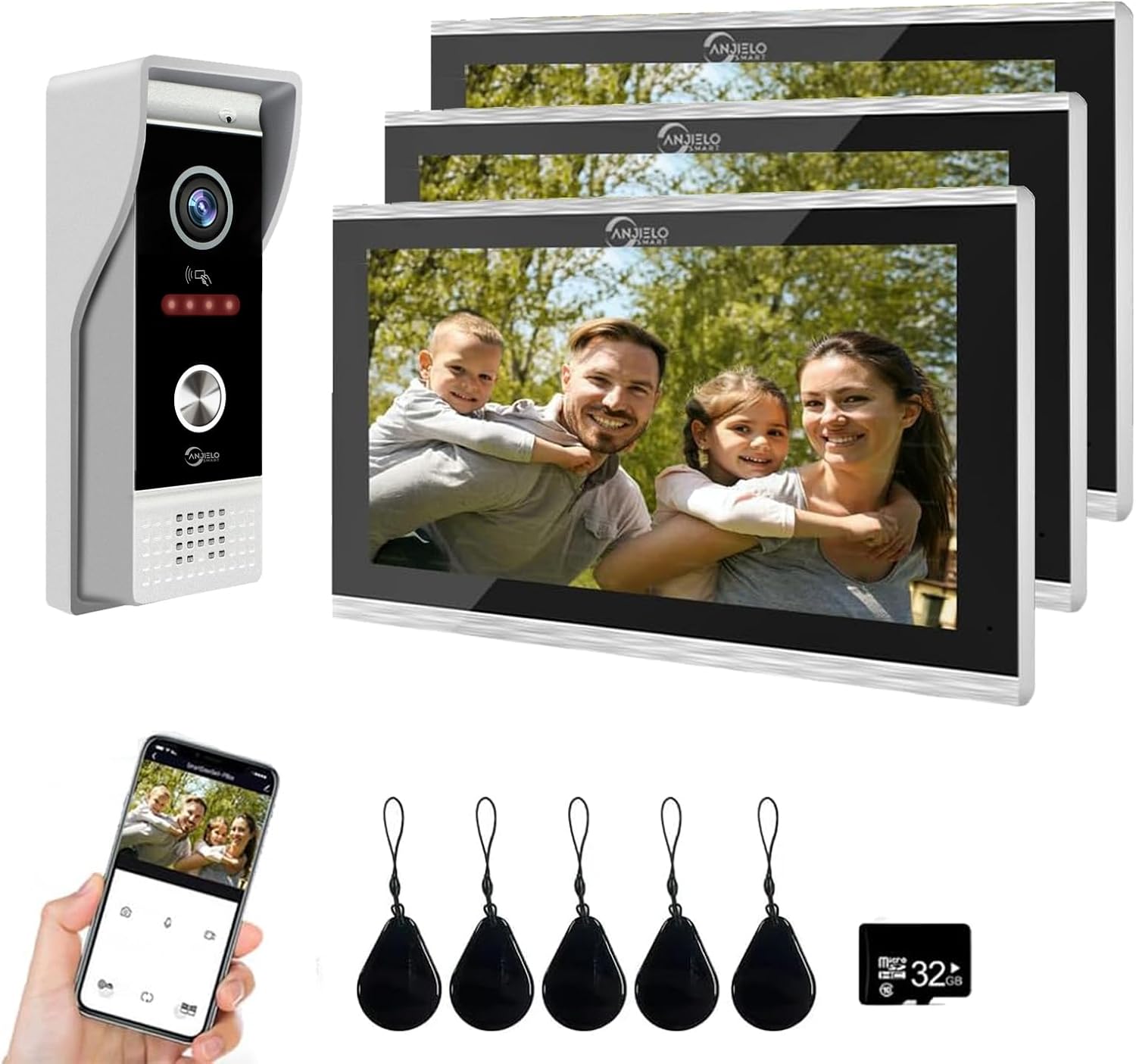 Wired Smart Video Apartments Intercom System,10 Inch Monitors with 1080P Doorbell Camera,3-in-1 Unlocking,TUYA WiFi Door Phone Kits, Ideal for Villas & Homes (1 doorbell + 3 Monitor)