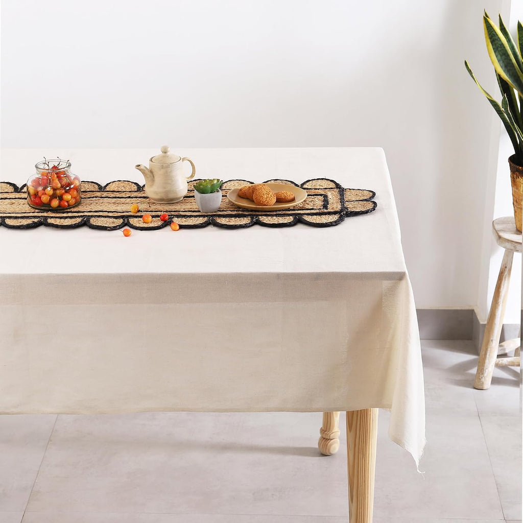 Pack of 2 Handmade Hand Braided Natural with Black Jute Scalloped Shape Eco-Friendly Table Runner-Runner for Dining Table Rug-13 x 90 Inch