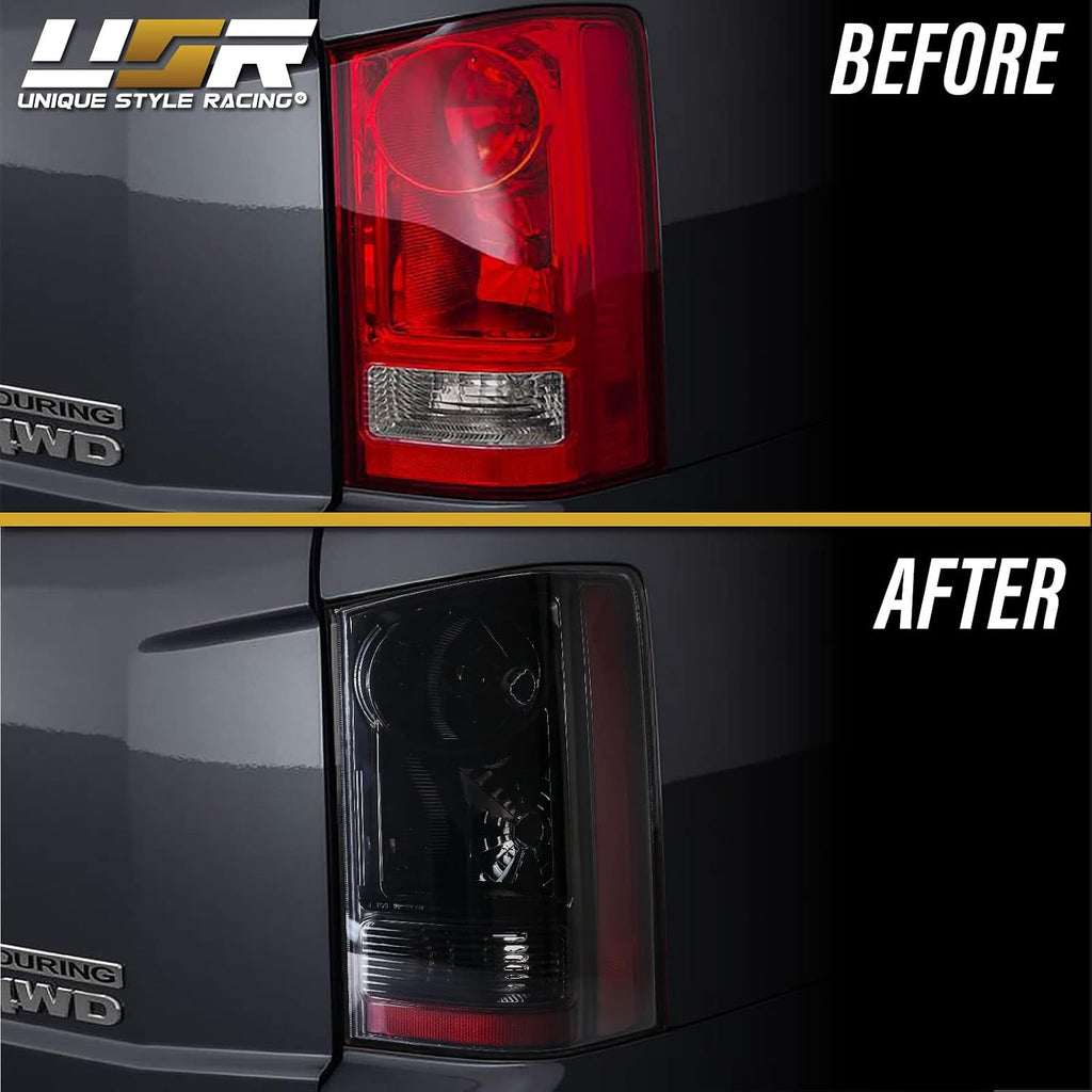 USR 09-15 Pilot JDM Style Tail Light – WITH 8 LED Bulbs Upgrade - Tail Lamps Set (Left + Right) - Compatible with 2009-2015 Honda Pilot SUV All Models (CLEAR LENS WITH BLACK HOUSING w/LED BULBS)