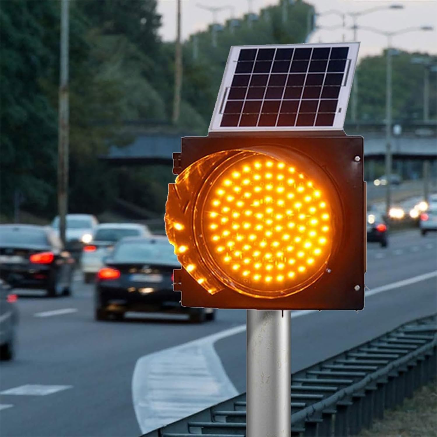 Solar Outdoor Traffic Lights, Multi-Function Yellow Warning Lights, IP65, Road Safety Emergency Lamp, for Bridges, Construction Traffic Safety, Night Driving