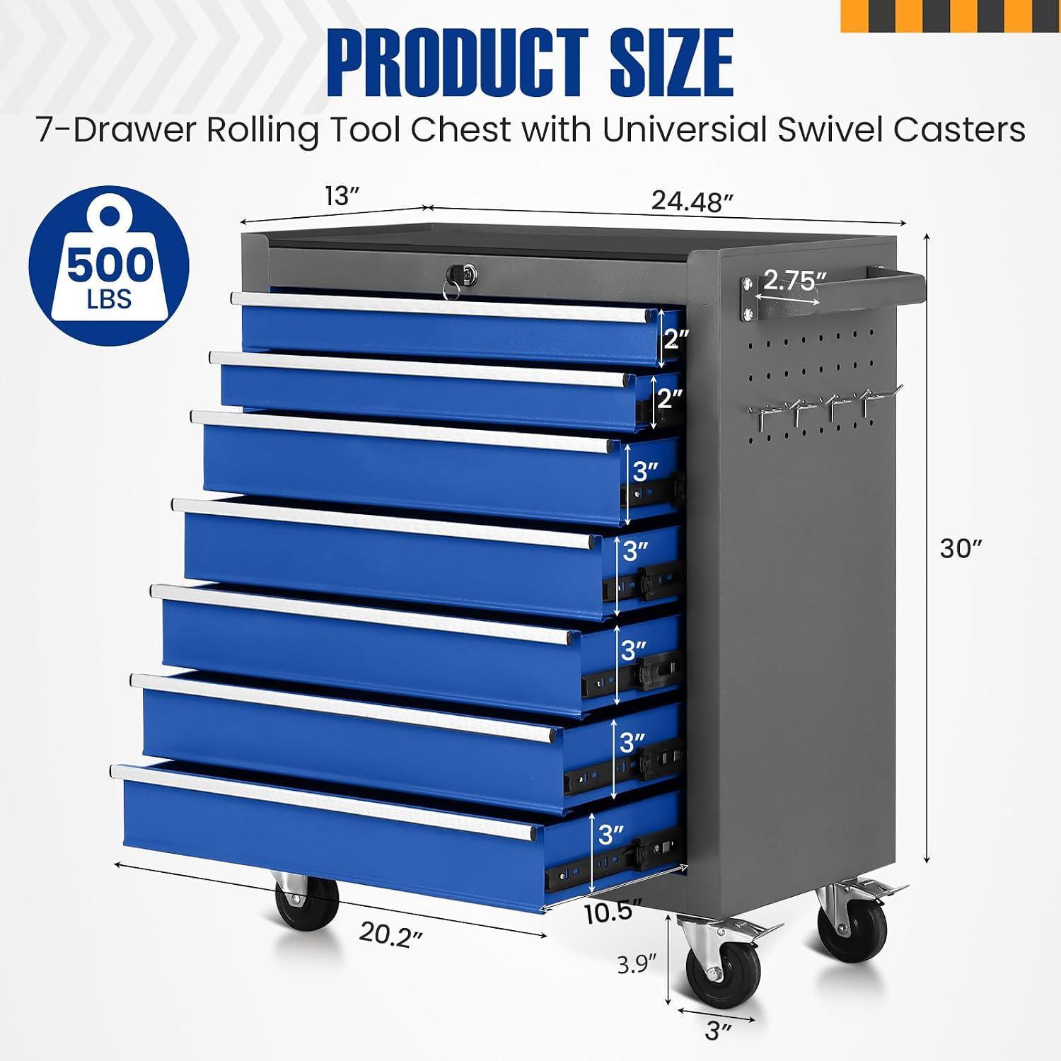 7-Drawer Rolling Tool Chest with Wheels,Tool Cabinet on Wheels with Keyed Locking,Multifunctional Tool Cart on Wheels,Tool Storage Organizer Cabinets for Garage,Warehouse, Repair Shop (Grayish Blue)