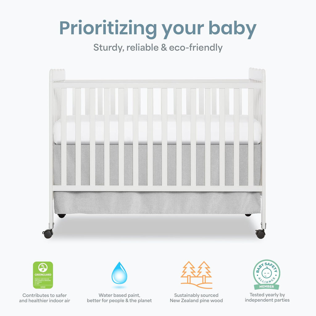 Dream On Me Carson Classic 3-in-1 Convertible Full-Size Baby Crib in White, GreenGuard Gold & BSA, 4 Mattress Heights, Converts to Day & Toddler Bed, Locking Wheels, Classic Nursery Design