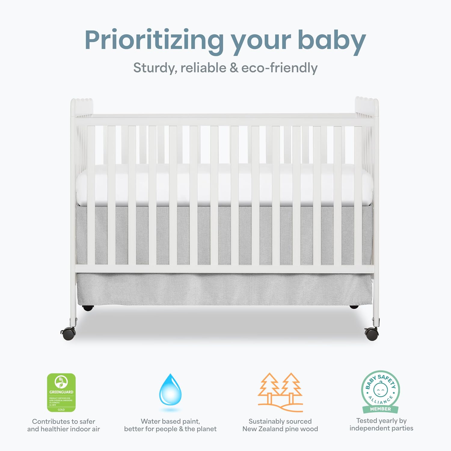Dream On Me Carson Classic 3-in-1 Convertible Full-Size Baby Crib in White, GreenGuard Gold & BSA, 4 Mattress Heights, Converts to Day & Toddler Bed, Locking Wheels, Classic Nursery Design