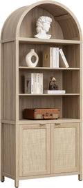 SICOTAS Book Shelf Arched Cabinet Bookshelf Arch 84.2' Tall Bookcase 5 Tier Large Bookshelves with Doors Storage Rattan Boho Wide Book Shelves Case for Living Room Kitchen Office Bedroom Library