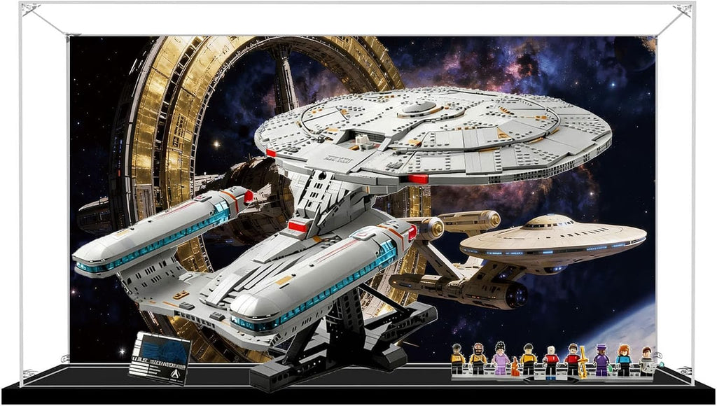 Acrylic Display Case for Lego 10356 Star Trek: Starship Enterprise, Dustproof Transparent Storage Box, Display Box Compatible with 10356 (Box Only) (Painted Background C)