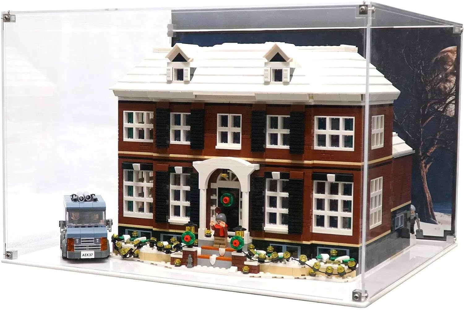 Display Case Compatible with Lego 21330 - Home Alone - Acrylic Dustproof Showcase with Pre-Printed Background - Set Not Included