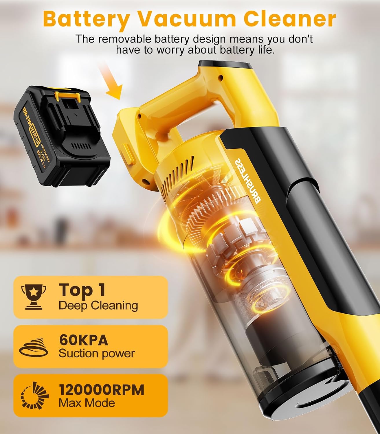 qimedo V1 Cordless Vacuum with Extra 8000mAh Battery, 700W Brushless Vacuum Cleaners for Home, 6 in 1 Electric Stick Vacuum withwith Hepa Filter, Best Cordless Vacuum for Pet Hair/Hardwood Floor