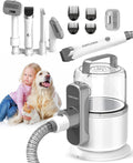 Dog Vacuum Grooming Kit for Shedding: Professional Hair Clippers Pet Groomer - Strong Suction Cleaner Deshedding Tool Fur Brush Attachment Trimmer for Home Cat (Milky)