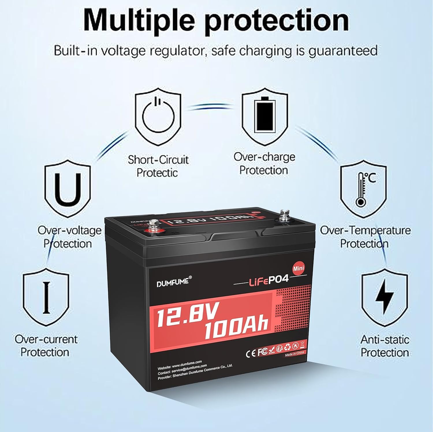 12V 100Ah Mini LiFePO4 Lithium Battery, Built-in 100A BMS,1280Wh Deep Cycle Rechargeable Battery 6000+ Cycles 10-Year Lifespan for RV, Solar, Off-Grid and Home Energy Storage