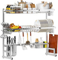 PUSDON Over Sink Dish Drying Rack Stainless Steel, Adjustable Large Dish Drainer for Storage Kitchen Organization Silver 3 Tier - Standard(34'-46')